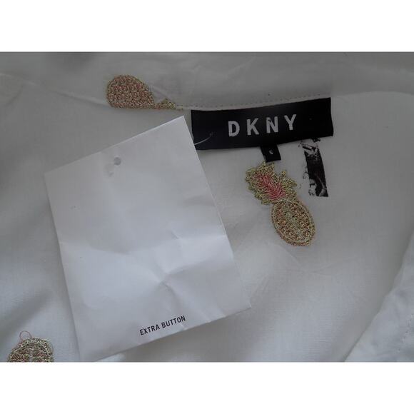 DKNY peplum blouse long sleeve embroidered pineapples size Small NEW - Picture 11 of 12